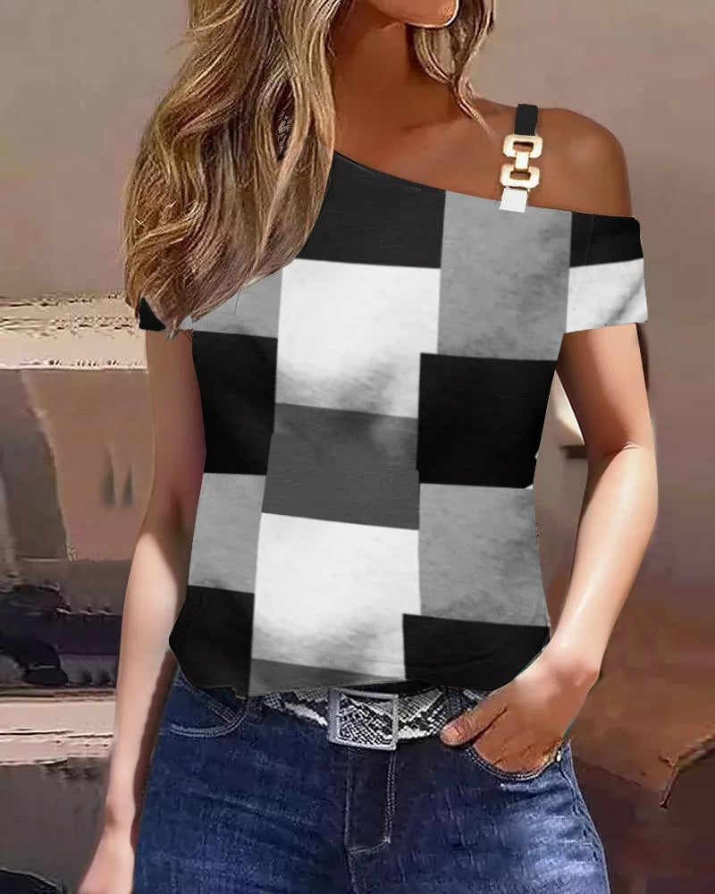 Beautiful Stripe One Shoulder Blouse For Elegant Young Ladies