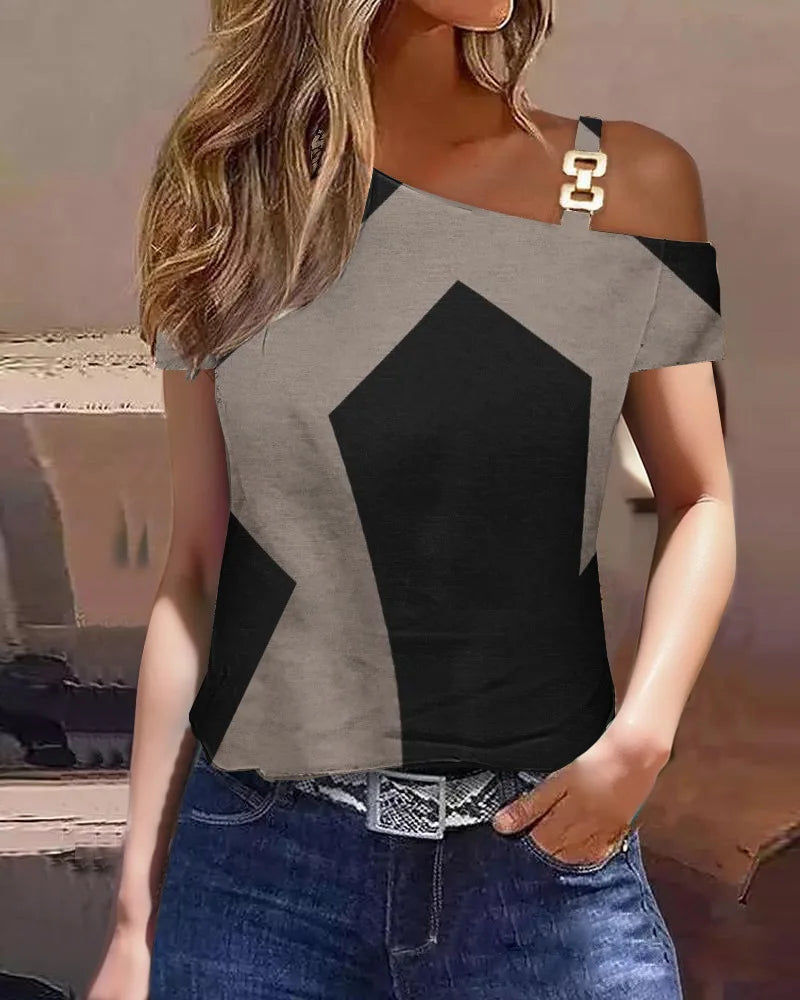 Beautiful Stripe One Shoulder Blouse For Elegant Young Ladies