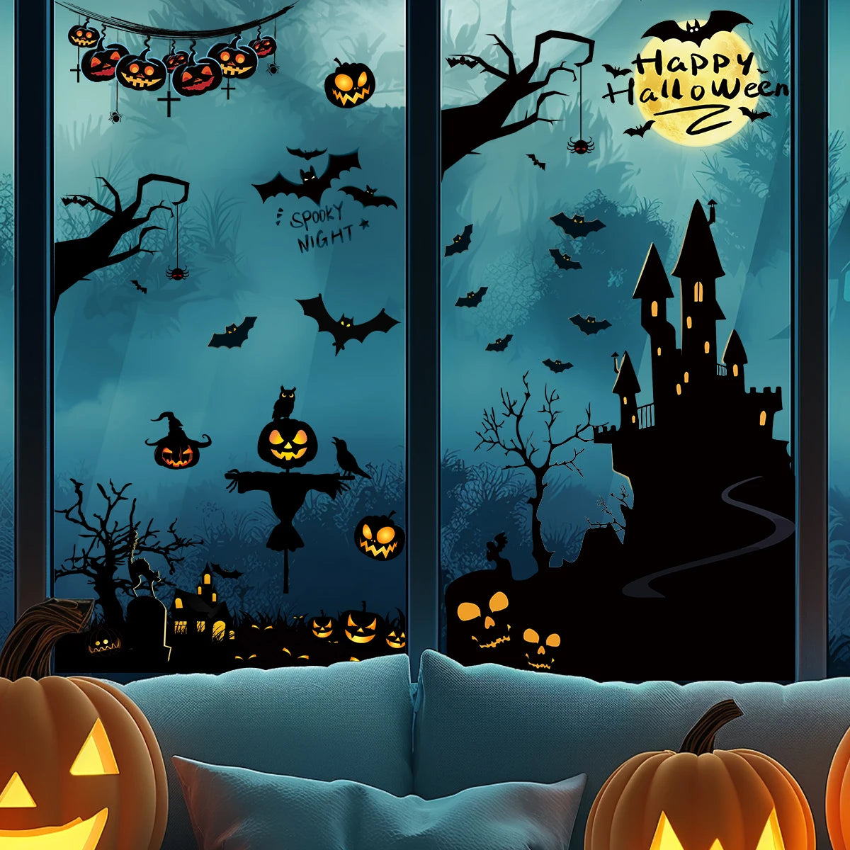 Castle Bat Silhouette for Halloween Decoration