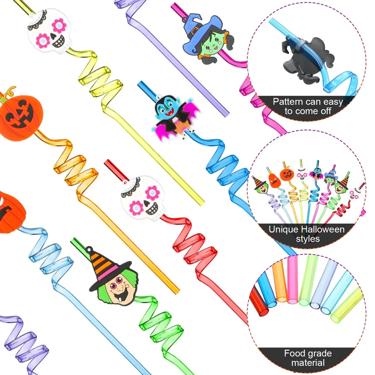 Halloween Crazy Drinking Straws Bat Pumpkin Skull Ghost Vampire Witch Spider - A Trust Market