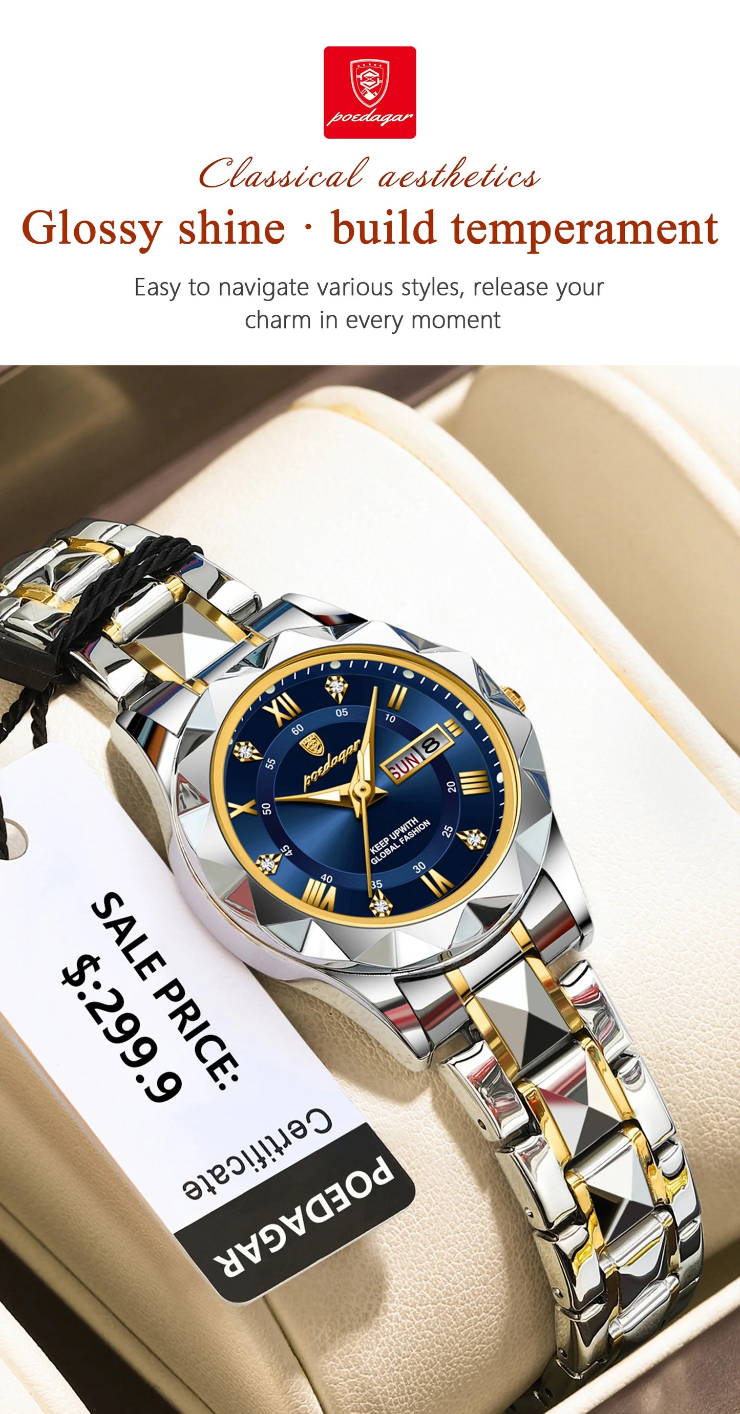 Luxury Ladies Watch With Stainless Steel Band