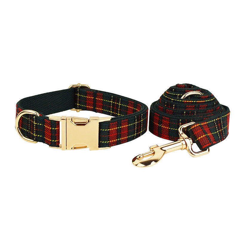 Christmas Pet Collar Plaid With Green Background