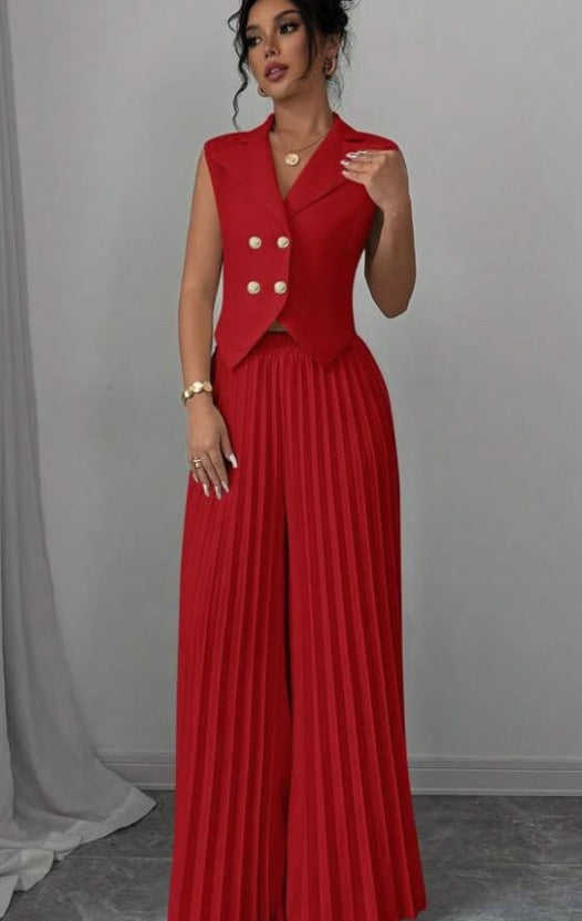 Fashion Vest Pleated Skirt Blouse And Pants