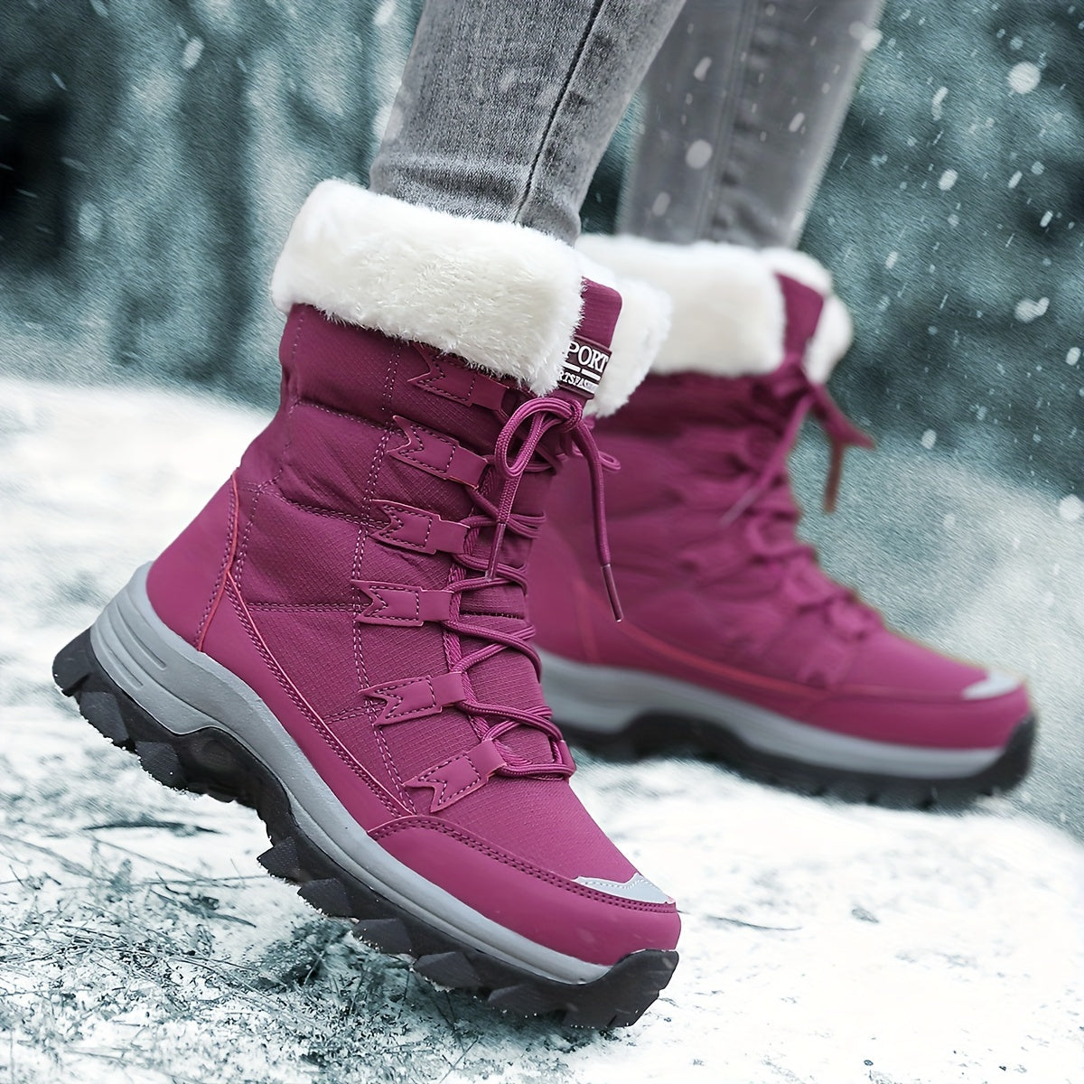 Waterproof And Snow Boots With Faux Fur Lining, and Adjustable Laces For Winter