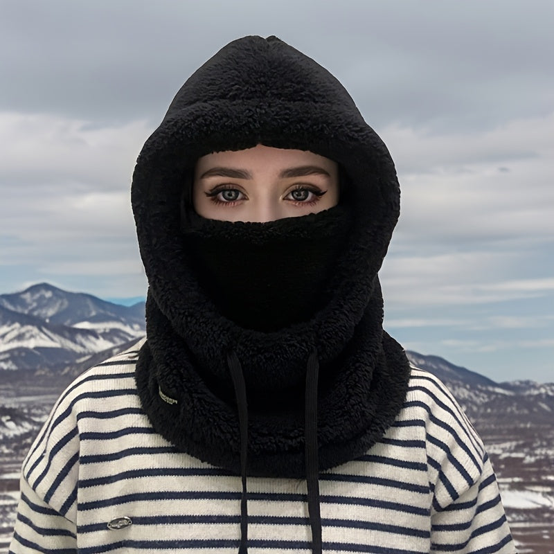 Plush Hooded Mask Hat. Warm & Cozy Face Cover with Drawstring ⛄