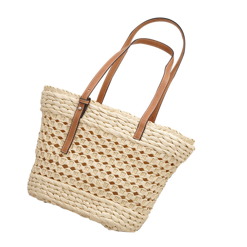 Large Capacity Fashion Urban Simple White Khaki Straw Braided Bag - A Trust Market