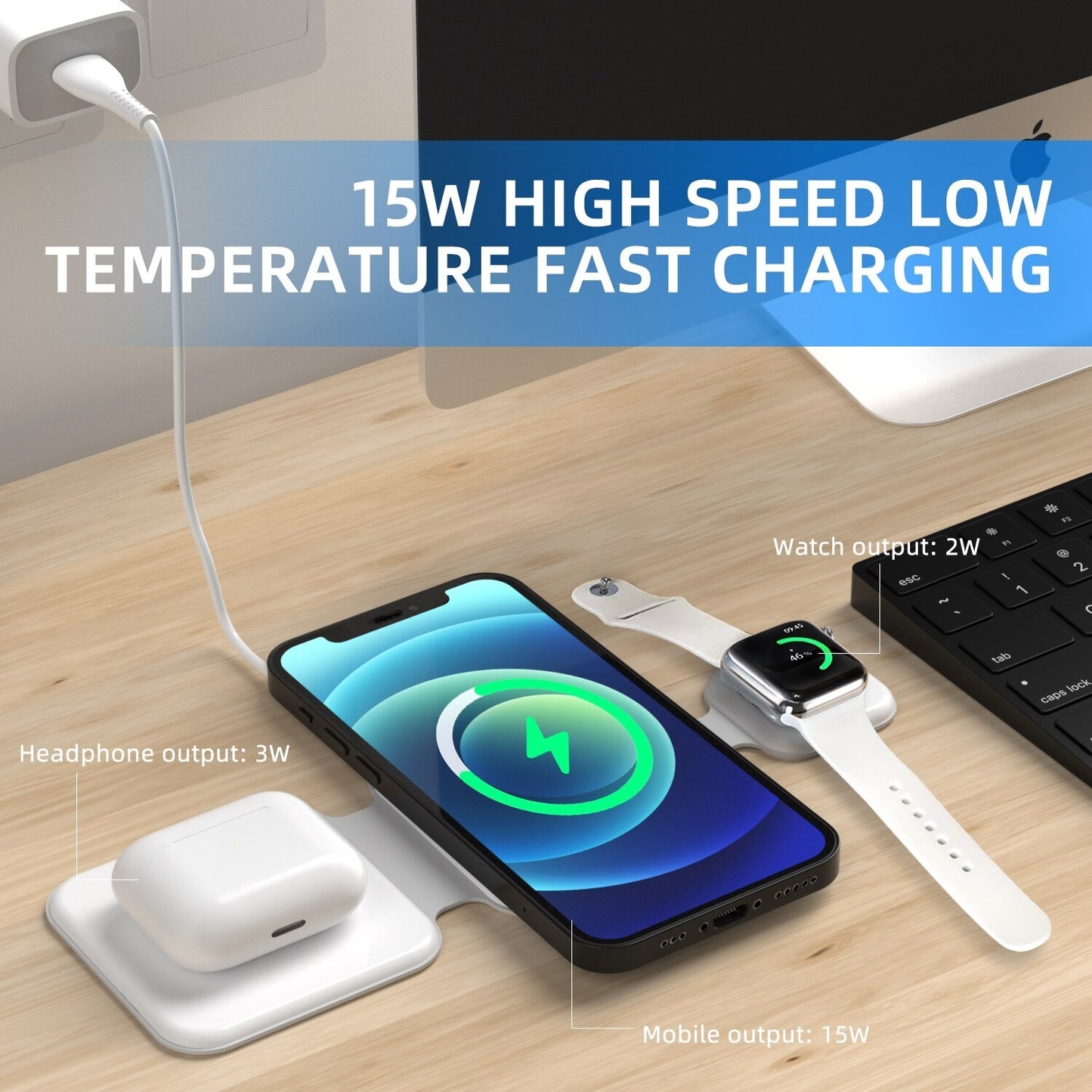 3 In 1 Magnetic Foldable Wireless Charger For Cell Phones and Gadgets