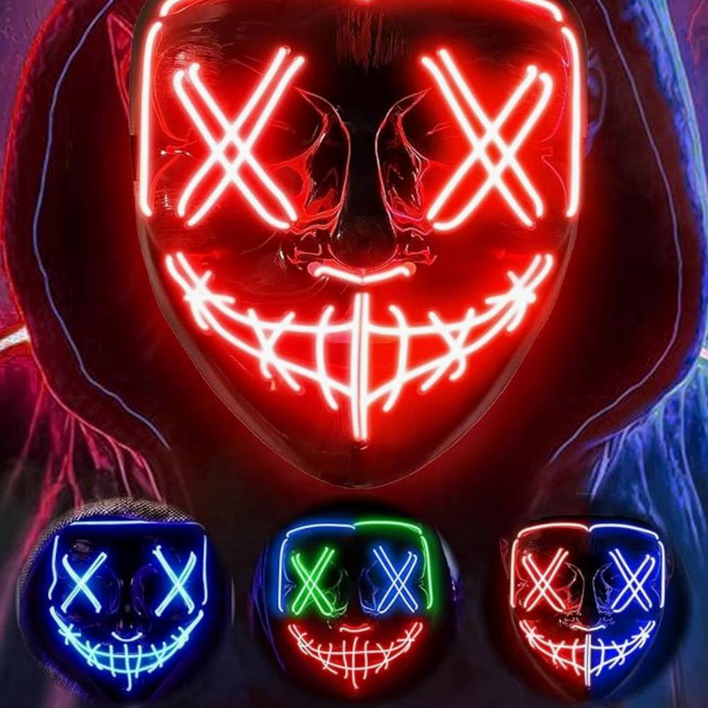 LED Mask Neon Stitches Costume Halloween Purge. Cosplay Light Up Glow Wire - A Trust Market
