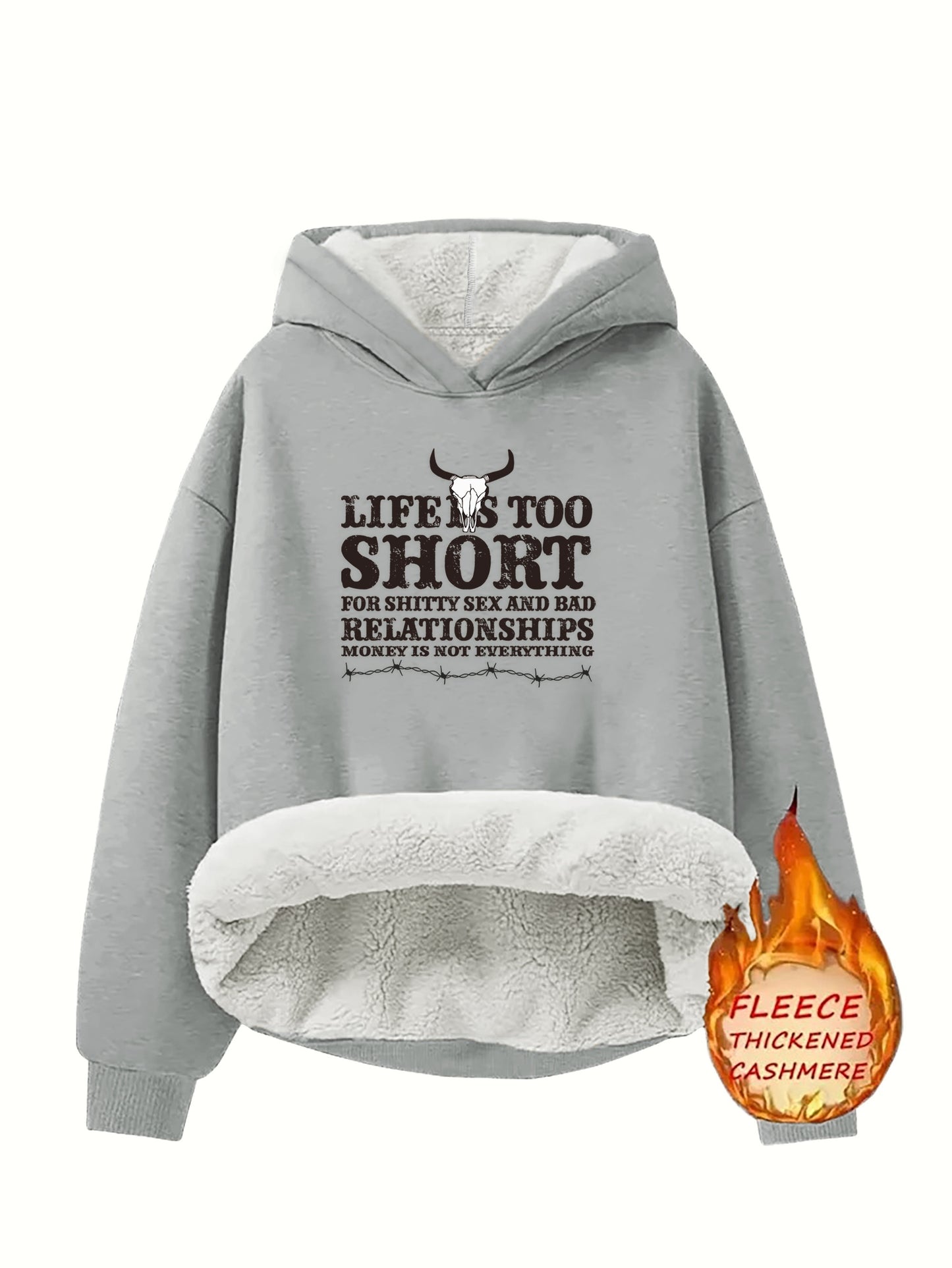 Cozy Fleece-Lined Hoodie with Humorous Letter 😃