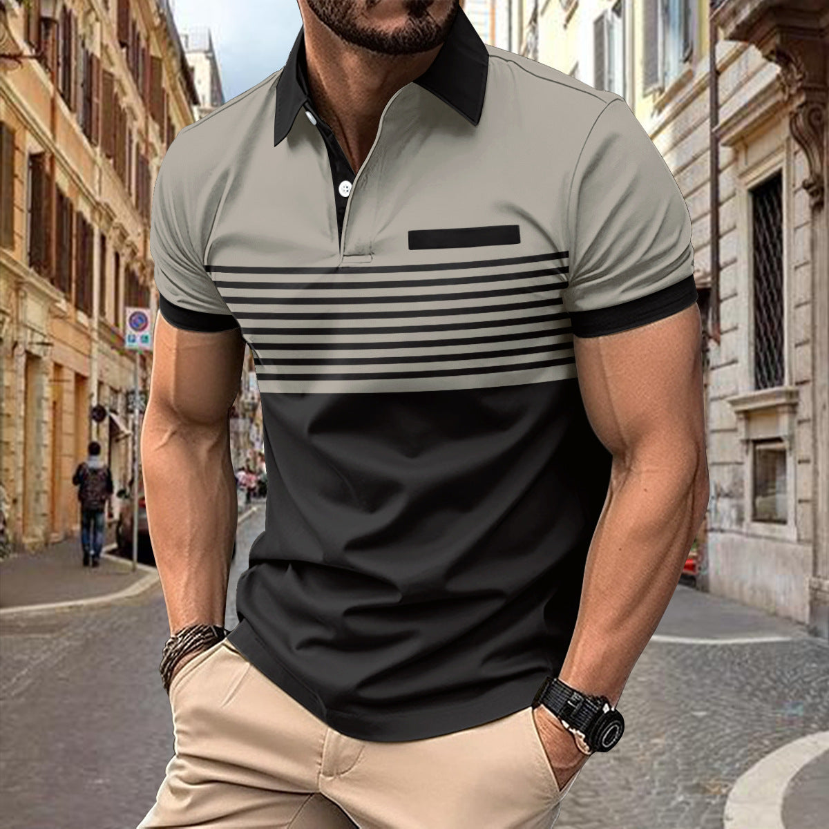Casual Striped T-Shirt With Chest Pocket