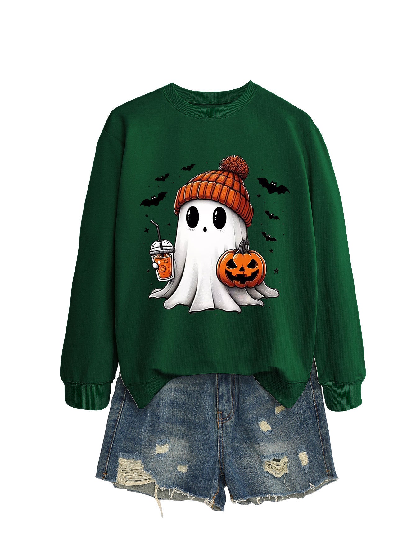 Cute Long Sleeve Pumpkin and Bat Printed Sweatshirt - A Trust Market