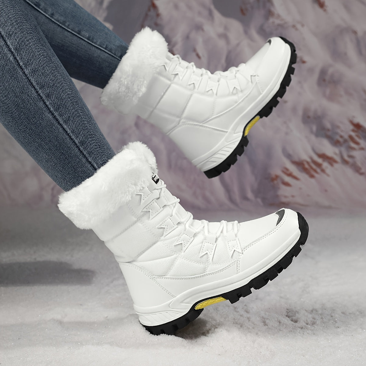 Women'S Ankle Snow Boots, Waterproof Winter Shoes with Laces, Faux Fur Lined, Non-Slip ❄️