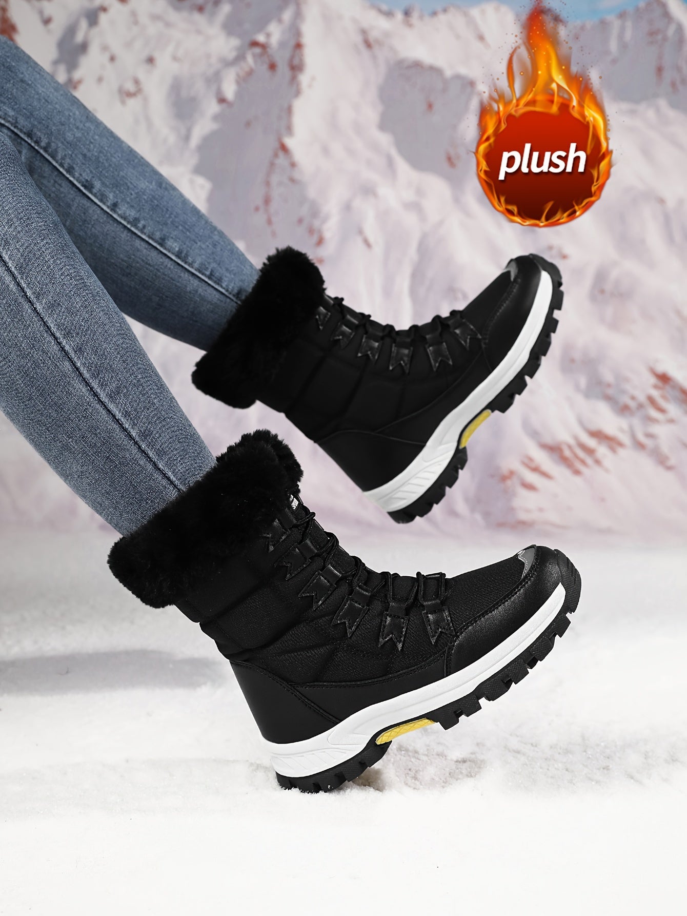 Women'S Ankle Snow Boots, Waterproof Winter Shoes with Laces, Faux Fur Lined, Non-Slip ❄️