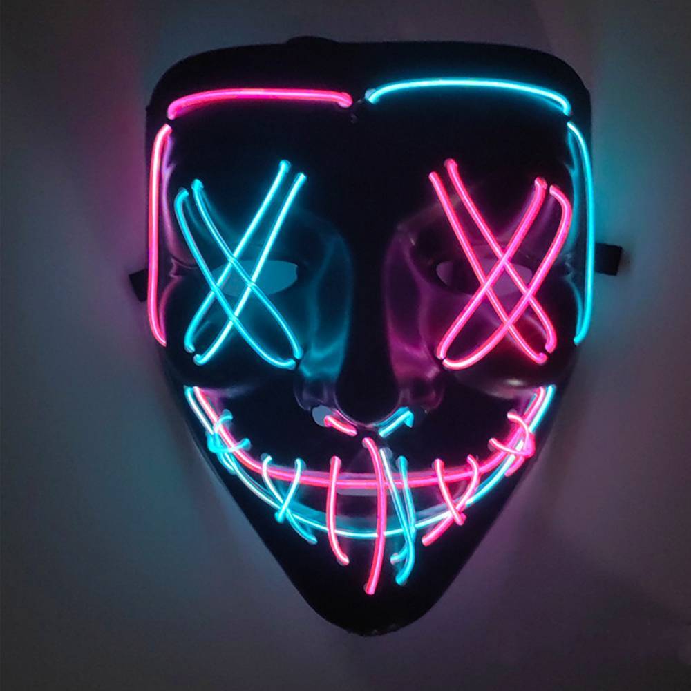 LED Mask Neon Stitches Costume Halloween Purge. Cosplay Light Up Glow Wire - A Trust Market