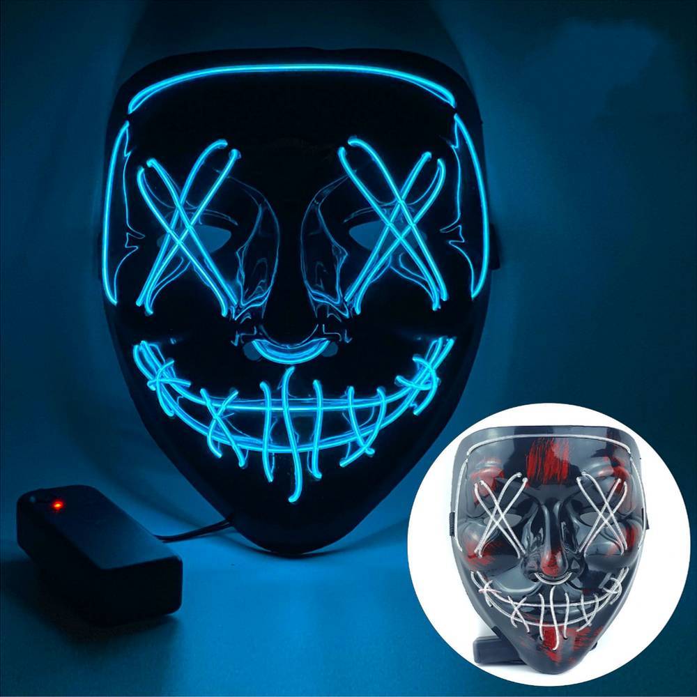 LED Mask Neon Stitches Costume Halloween Purge. Cosplay Light Up Glow Wire - A Trust Market