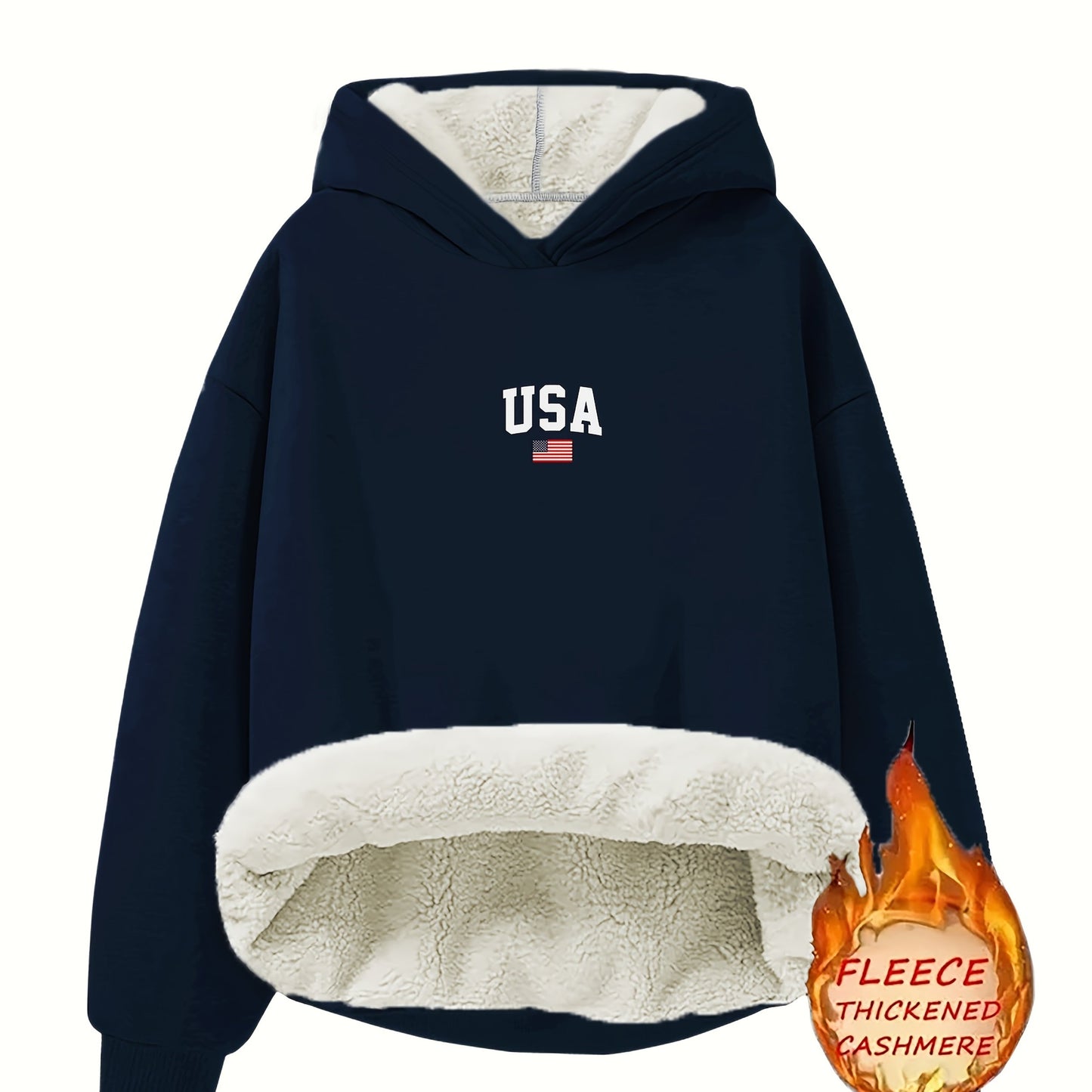 Wonderful USA Flag Print Hoodie For Women. Casual Pullover with Fleece-Lined Collar.