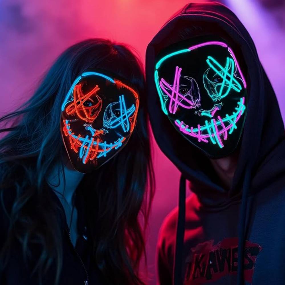 LED Mask Neon Stitches Costume Halloween Purge. Cosplay Light Up Glow Wire - A Trust Market
