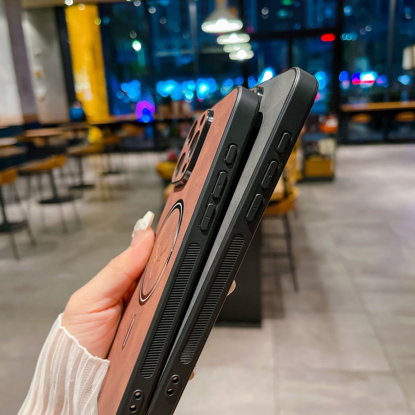 S23 Deer Head Magnetic For Wireless Charger In Leather Pattern Phone Case