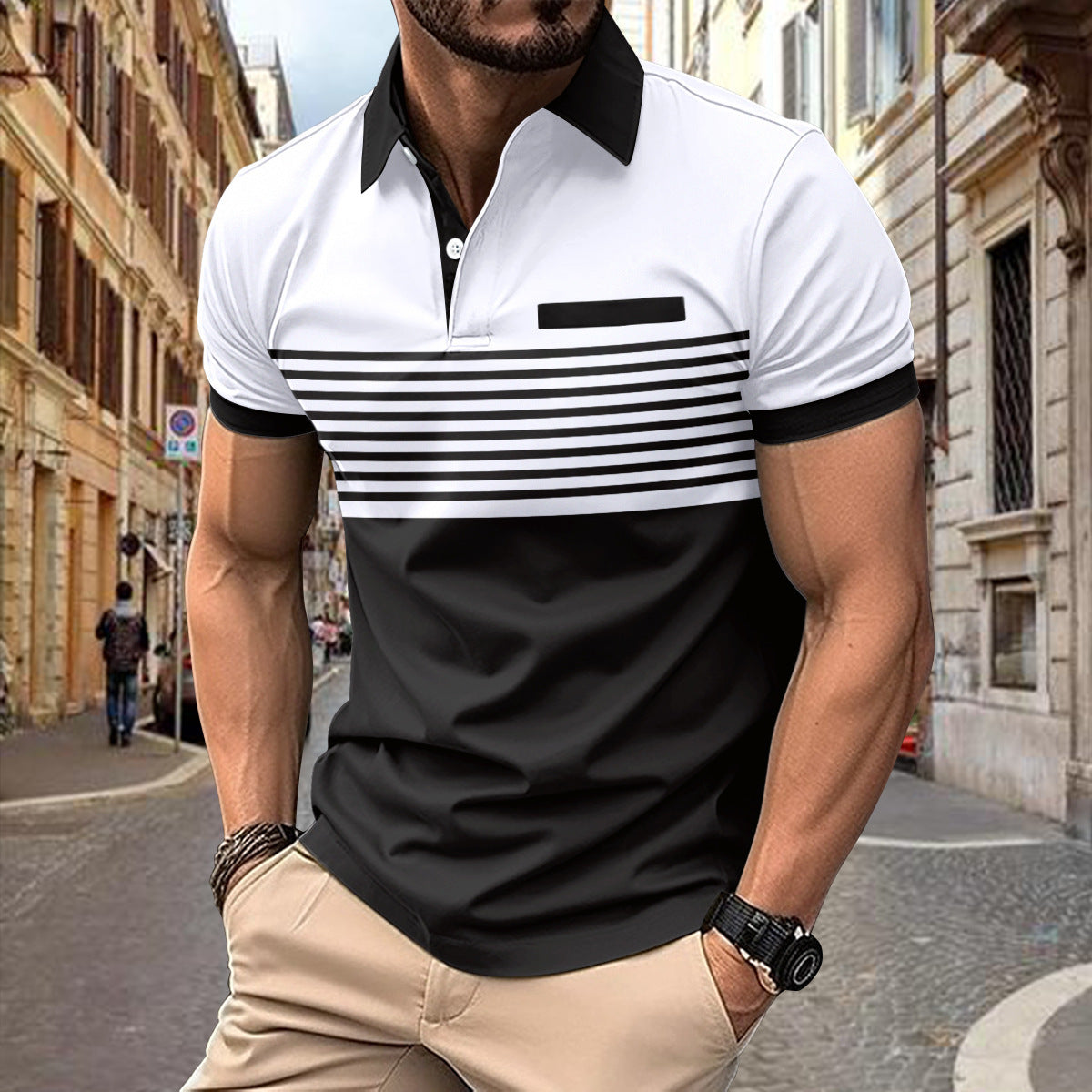 Casual Striped T-Shirt With Chest Pocket