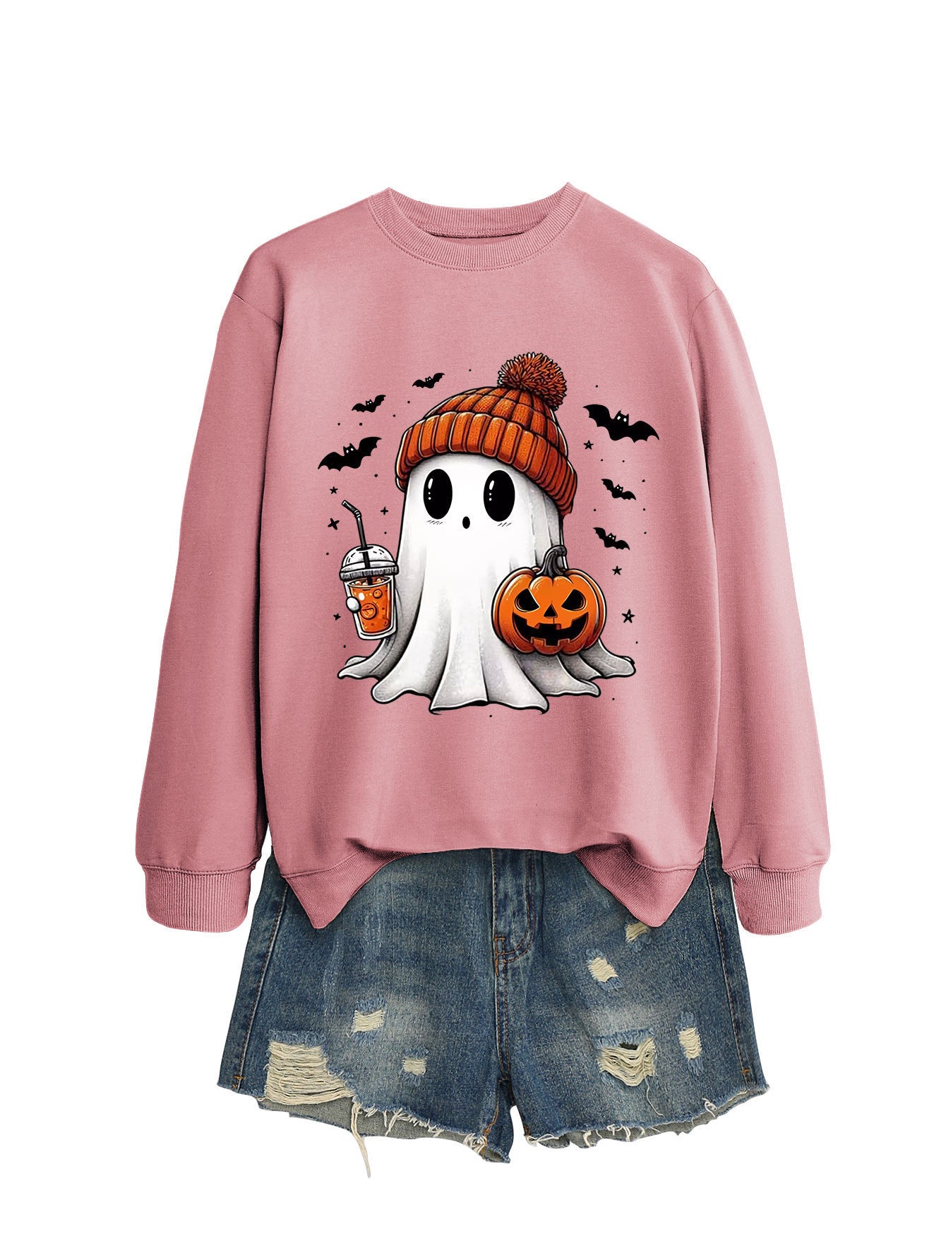 Cute Long Sleeve Pumpkin and Bat Printed Sweatshirt - A Trust Market