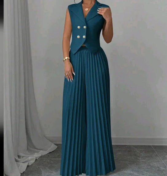Fashion Vest Pleated Skirt Blouse And Pants