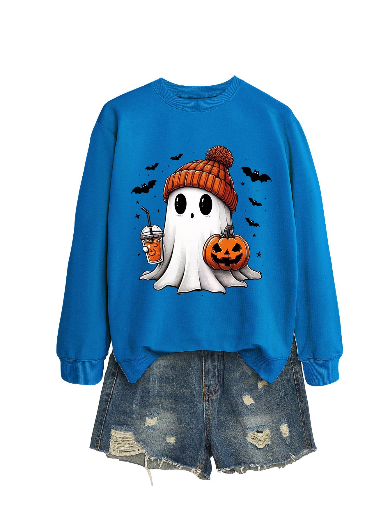Cute Long Sleeve Pumpkin and Bat Printed Sweatshirt - A Trust Market