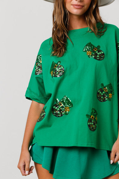 St Patrick Sequined Top Loose T-shirt For Women ☘️