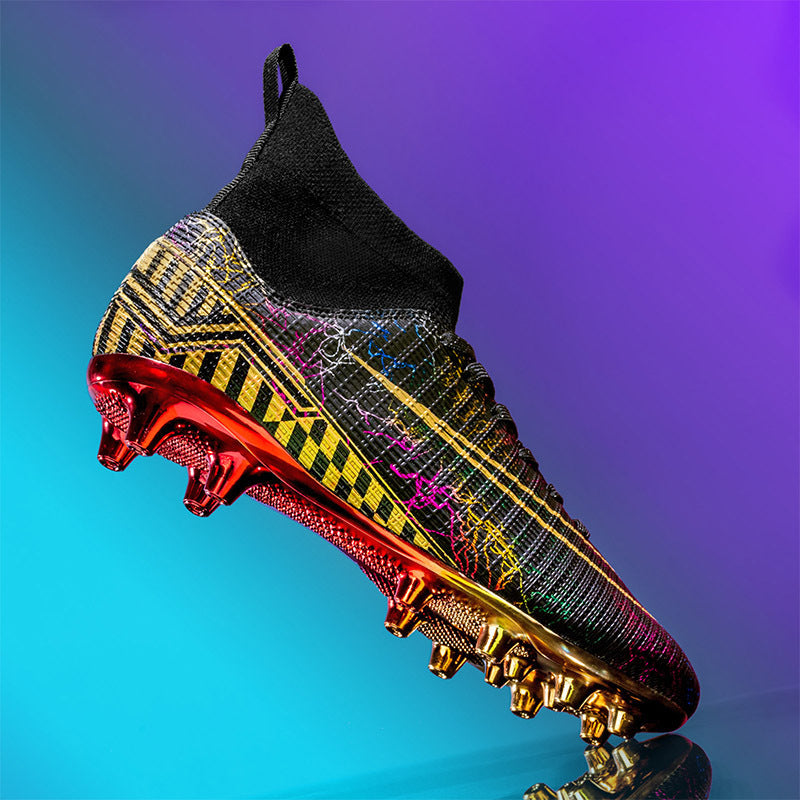 High-top Soccer/Football Gold Plated Shoes For Natural Grass and Turf