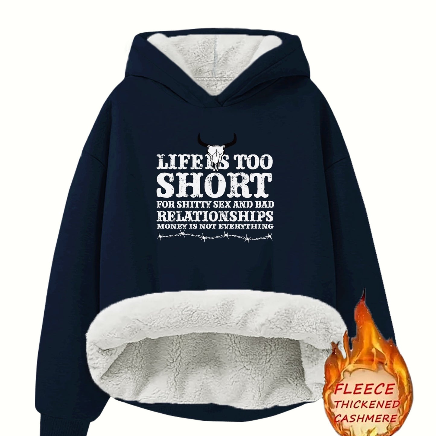 Cozy Fleece-Lined Hoodie with Humorous Letter 😃