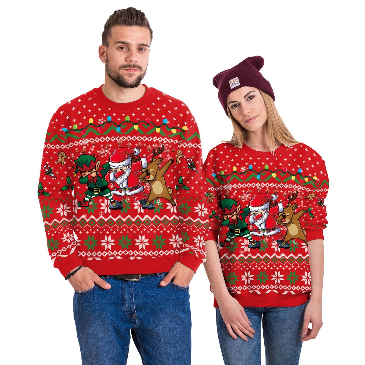 Men And Women Digital Printing Christmas Round Neck Sweater
