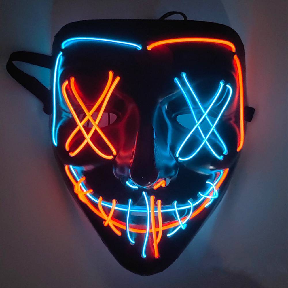 LED Mask Neon Stitches Costume Halloween Purge. Cosplay Light Up Glow Wire - A Trust Market