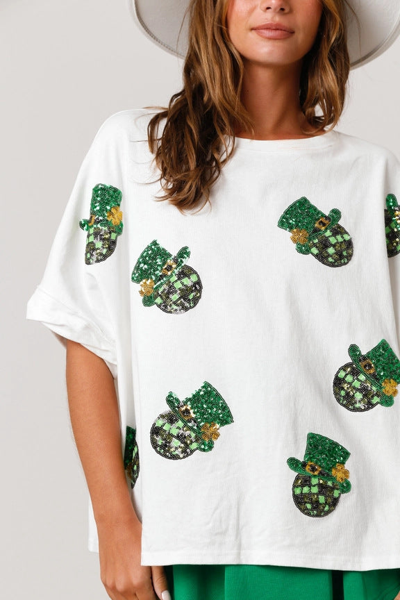 St Patrick Sequined Top Loose T-shirt For Women ☘️