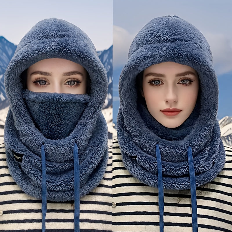Plush Hooded Mask Hat. Warm & Cozy Face Cover with Drawstring ⛄