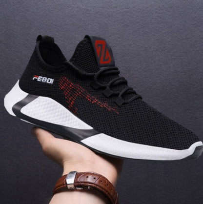 New Sports Shoes Men's Breathable Casual Mesh Shoes Comfort Increase Lace-up Non-slip Low-top Running Shoes - A Trust Market