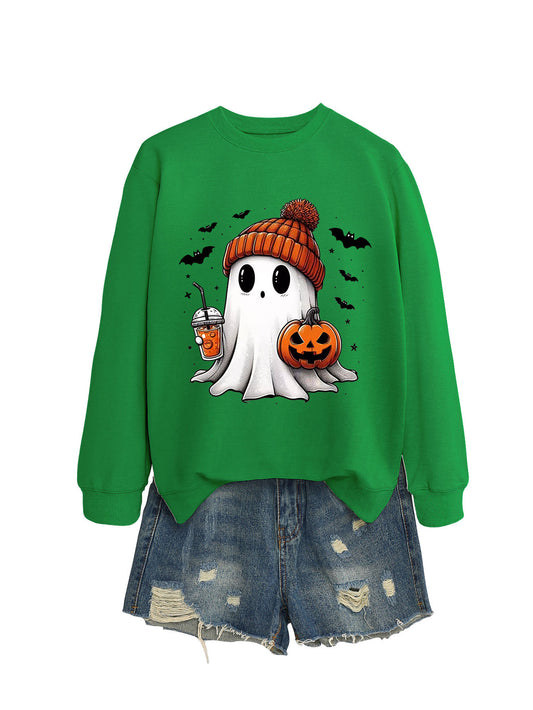 Cute Long Sleeve Pumpkin and Bat Printed Sweatshirt - A Trust Market