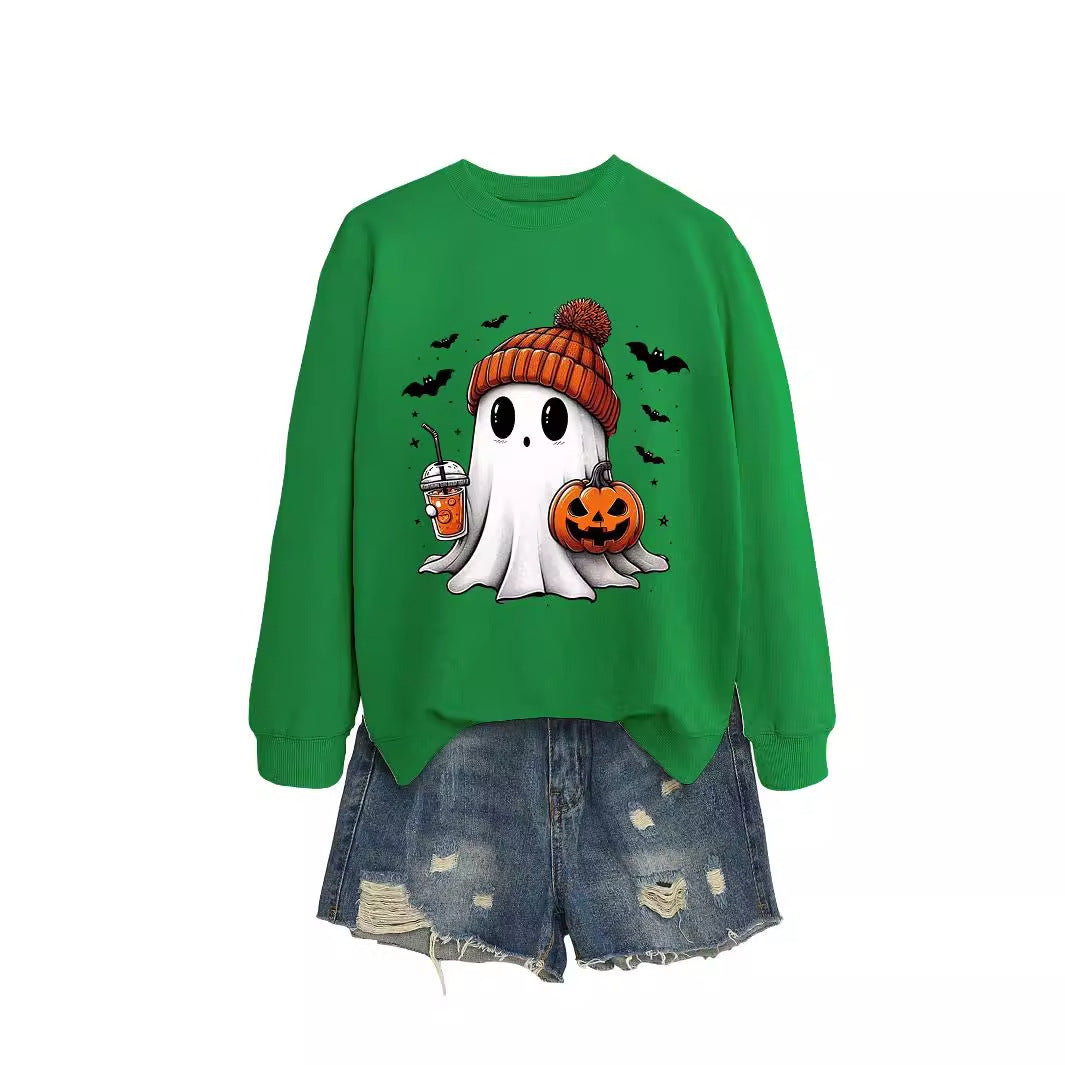 Cute Long Sleeve Pumpkin and Bat Printed Sweatshirt - A Trust Market