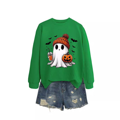 Cute Long Sleeve Pumpkin and Bat Printed Sweatshirt - A Trust Market
