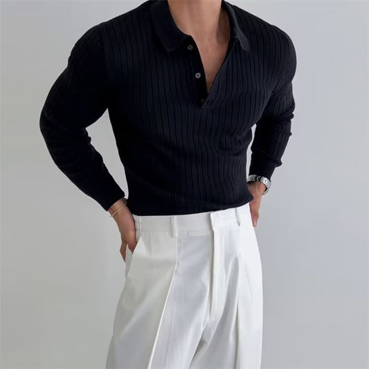 Fantastic Polo Shirt With Lapel Button and Long Sleeve - A Trust Market