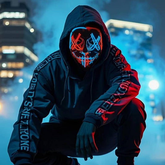 LED Mask Neon Stitches Costume Halloween Purge. Cosplay Light Up Glow Wire - A Trust Market