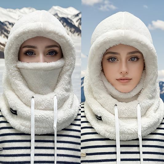 Plush Hooded Mask Hat. Warm & Cozy Face Cover with Drawstring ⛄