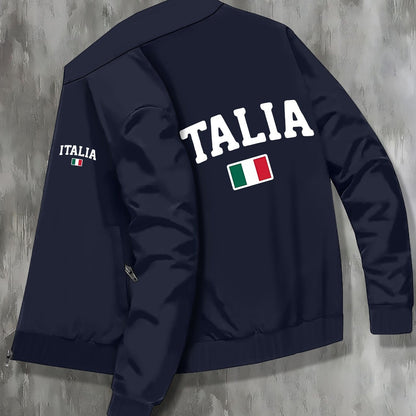 ITALIA Zip-up Long Sleeve Jacket With Pockets For Men