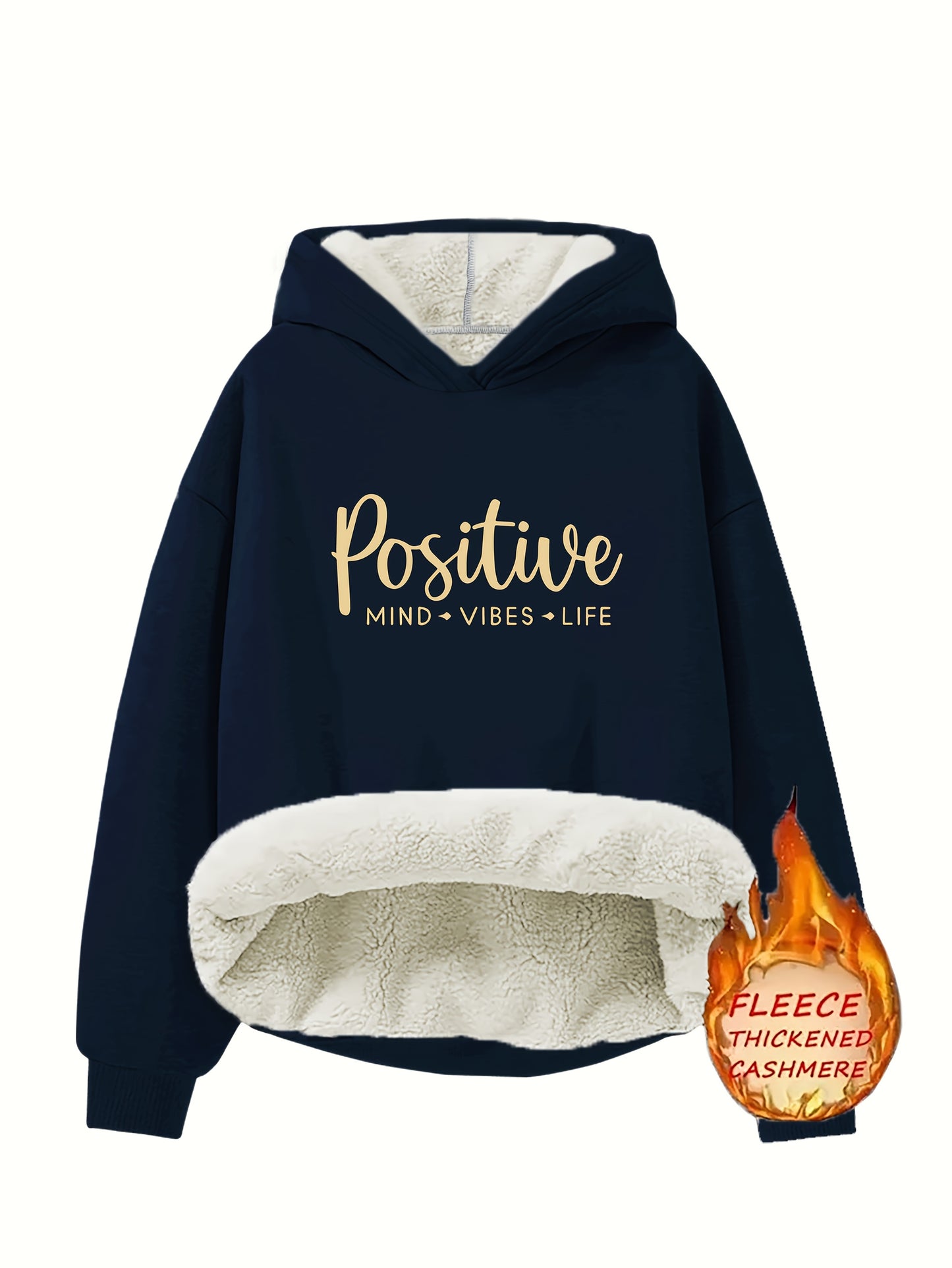 Cozy Women's Fleece-Lined Hoodie with "Positive" Print 💭