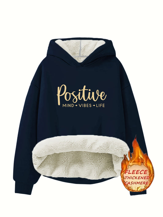 Cozy Women's Fleece-Lined Hoodie with "Positive" Print 💭