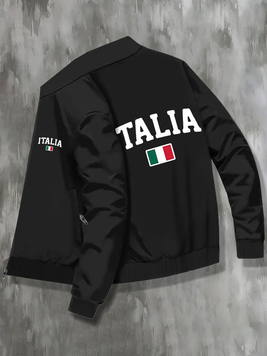ITALIA Zip-up Long Sleeve Jacket With Pockets For Men