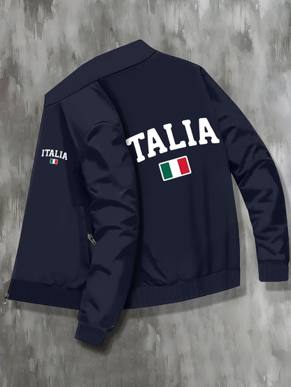ITALIA Zip-up Long Sleeve Jacket With Pockets For Men