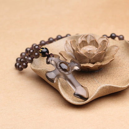 Natural Obsidian Cross Necklace