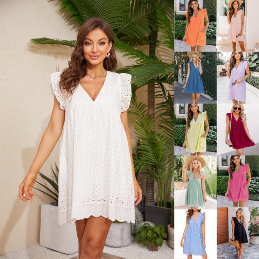Amazing Lace Dress With Pocket. Jacquard Cutout V-Neck for Summer Moments - A Trust Market