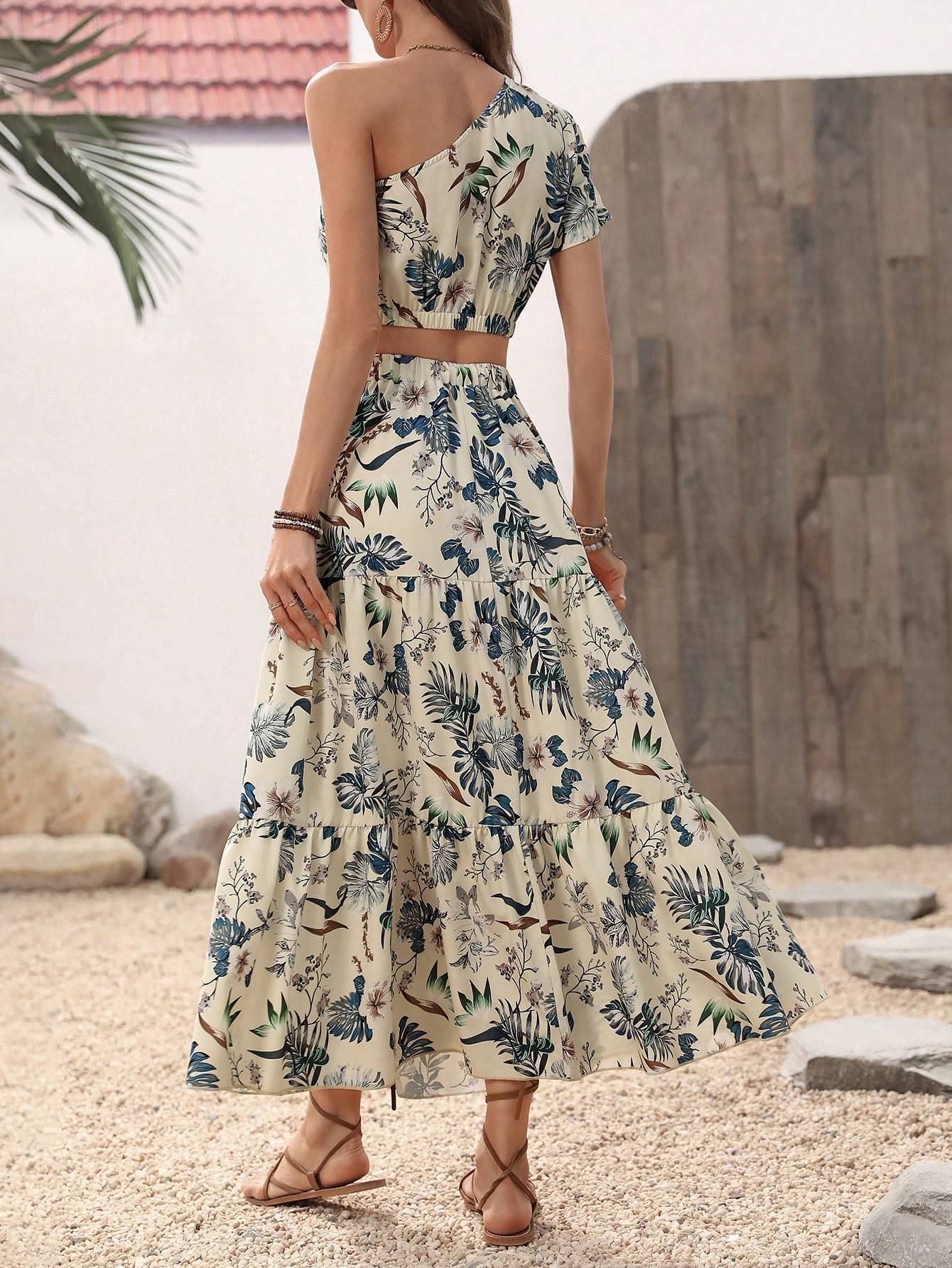 Super Elegant One Shoulder Blouse & Ruffle Skirt