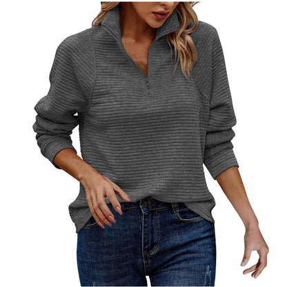 Beautiful Zipper Stand Collar Pullover For Women