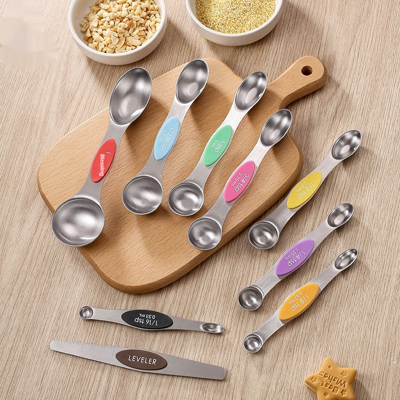 9-piece Set Of Stainless Steel Double Headed Measuring Spoons - A Trust Market